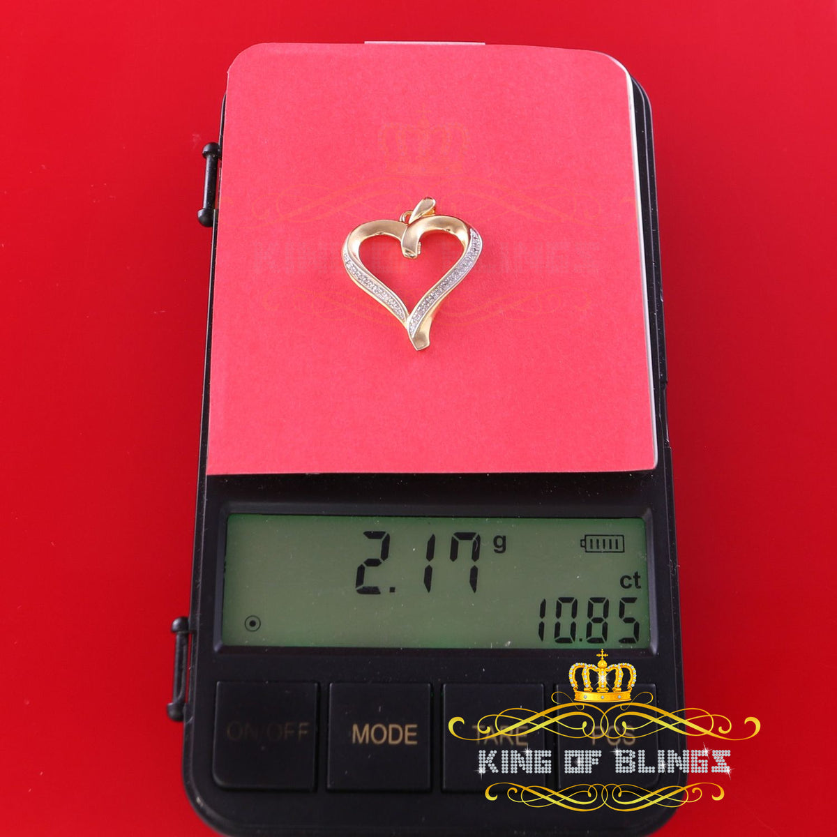 King Of Bling's Real 0.06ct Diamond 925 Sterling Silver HEART Charm Necklace Yellow Pendant KING OF BLINGS