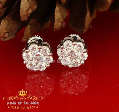 King of Bling's 925 White Silver Sterling 1.46ct Cubic Zirconia Hip Hop Floral Women's Earrings