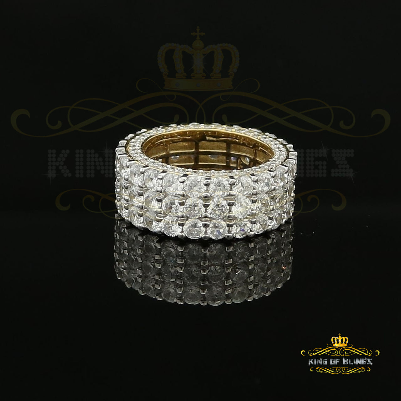 King Of Bling's 925 Sterling Yellow Silver 28.50ct Cubic Zirconia Eternity Men Ring Size 8 KING OF BLINGS