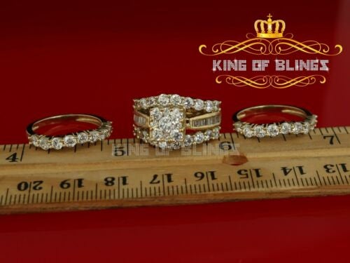 King Of Bling's Yellow 925 Silver 7.50ct Cubic Zirconia 3 Piece Halo Bridal Womens Ring Size 7 KING OF BLINGS