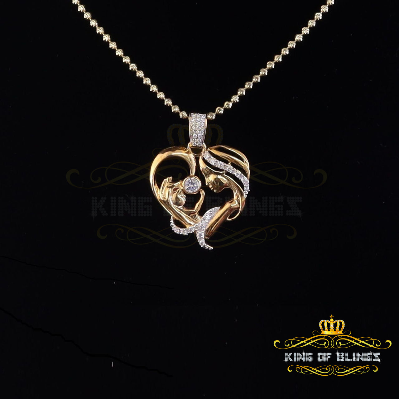 King Of Bling's MOM'S Embrace Lovely Pendant @ Mother's Day Yellow Silver 0.85ct Cubic Zirconia