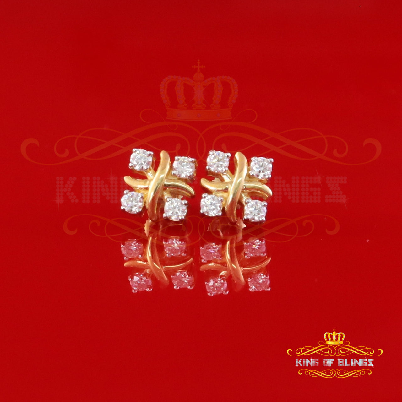 King  of Bling's 925 Yellow Silver 0.50ct VVS 'D' Moissanite XOXO Stud Earring Men's/Womens King of Blings