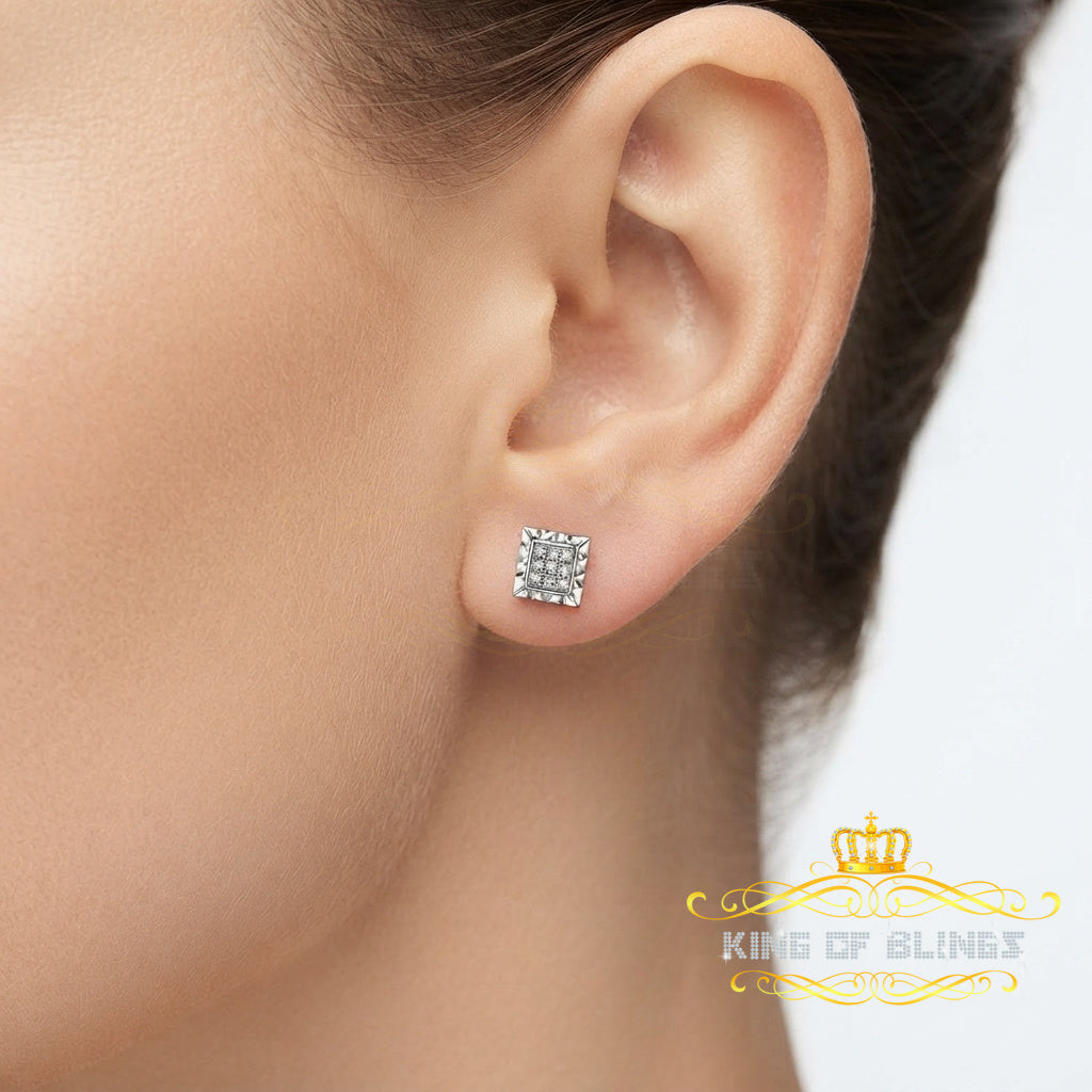 King Of Bling's 0.05ct Diamond For White 925 Sterling Silver Men's & Women's Square Earrings KING OF BLINGS