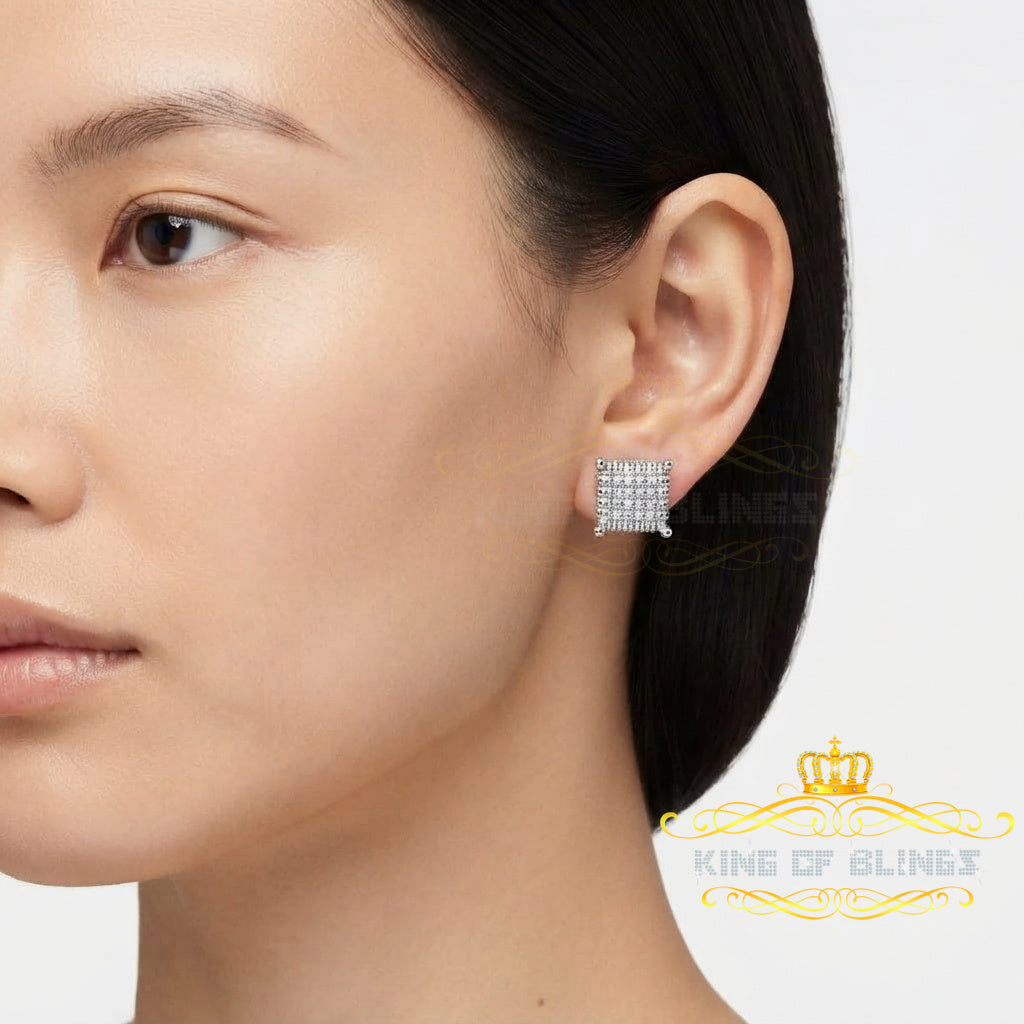 King Of Bling's 0.10ct Diamond Aretes Para Hombre 925 Silver Women & Men White Square Earring KING OF BLINGS