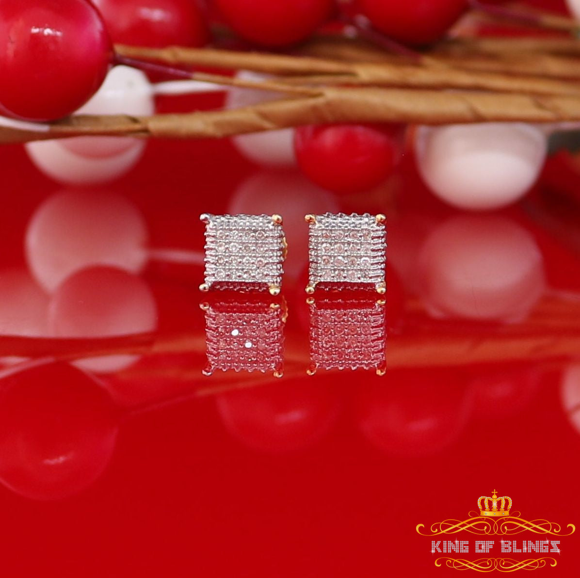King Of Bling's 10K Real Yellow Gold with 0.10CT Real Diamonds Men's/Women's stud Square Earring