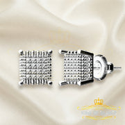 King Of Bling's 0.10ct Diamond Aretes Para Hombre 925 Silver Women & Men White Square Earring KING OF BLINGS