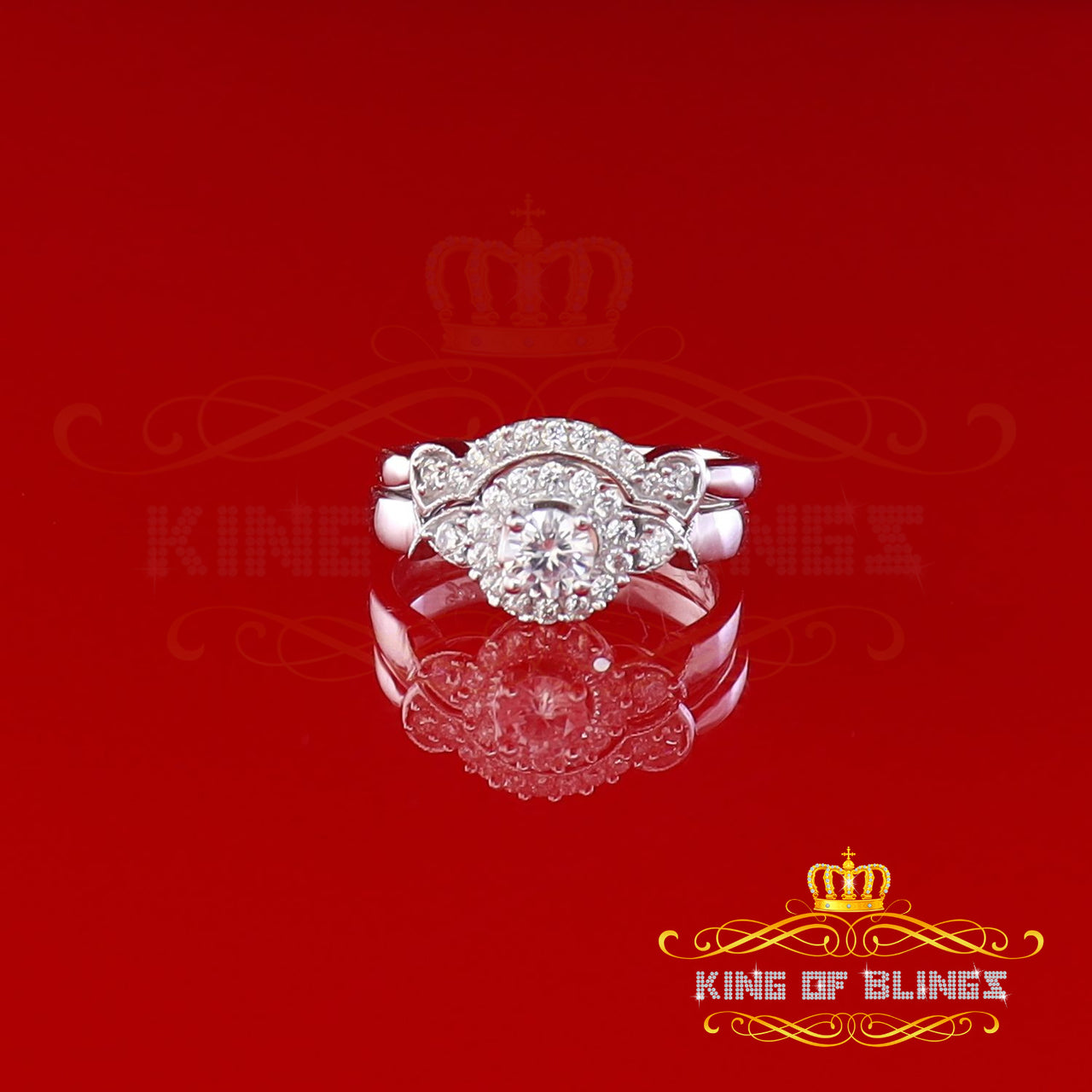 King Of Bling's925 Silver Sterling White 1.40ct CZ Wide Flower 7 stone Womens Ring Size 7