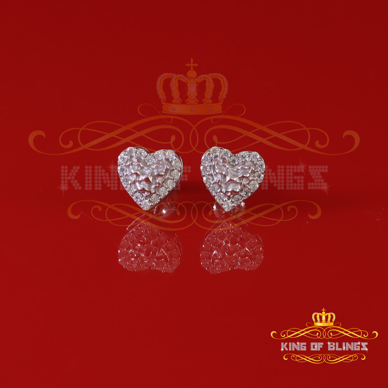 King of Bling's 1.00ct Moissanite White 925 Sterling Silver Women's Heart Shape Nugget Earrings