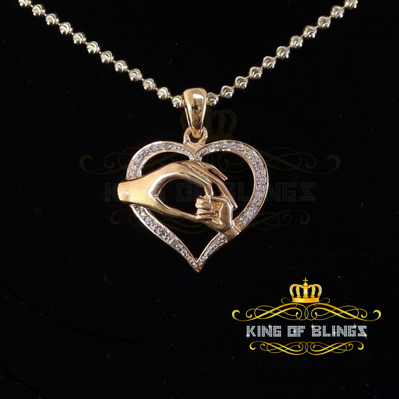King Of Bling's Real 0.10ct Diamond Sterling Silver Heart In MOM'S CARE Necklace Yellow Pendant