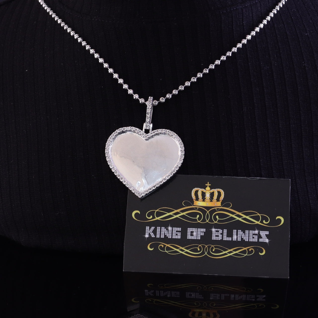 King Of Bling's Real 0.33ct Diamond 925 Sterling Silver "1.50" Heart PICTURE Charm White Pendant KING OF BLINGS