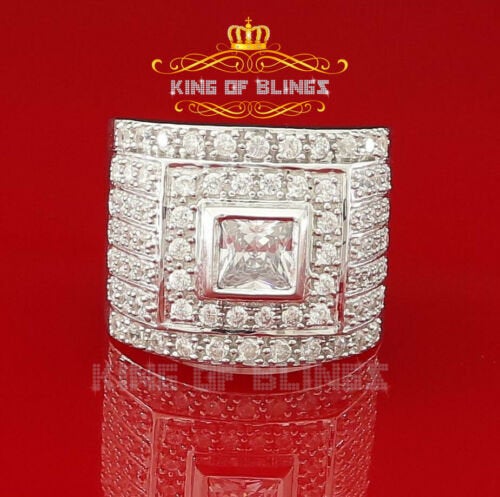 5.25ct White Silver Square Cubic Zirconia Men's Adjustable Ring From SZ 10 to 12 KING OF BLINGS