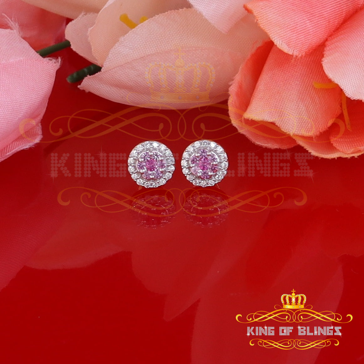 King of Bling's 925 Yellow Sterling Silver 0.90ct Cubic Zirconia Women's Hip Hop Round Earrings KING OF BLINGS