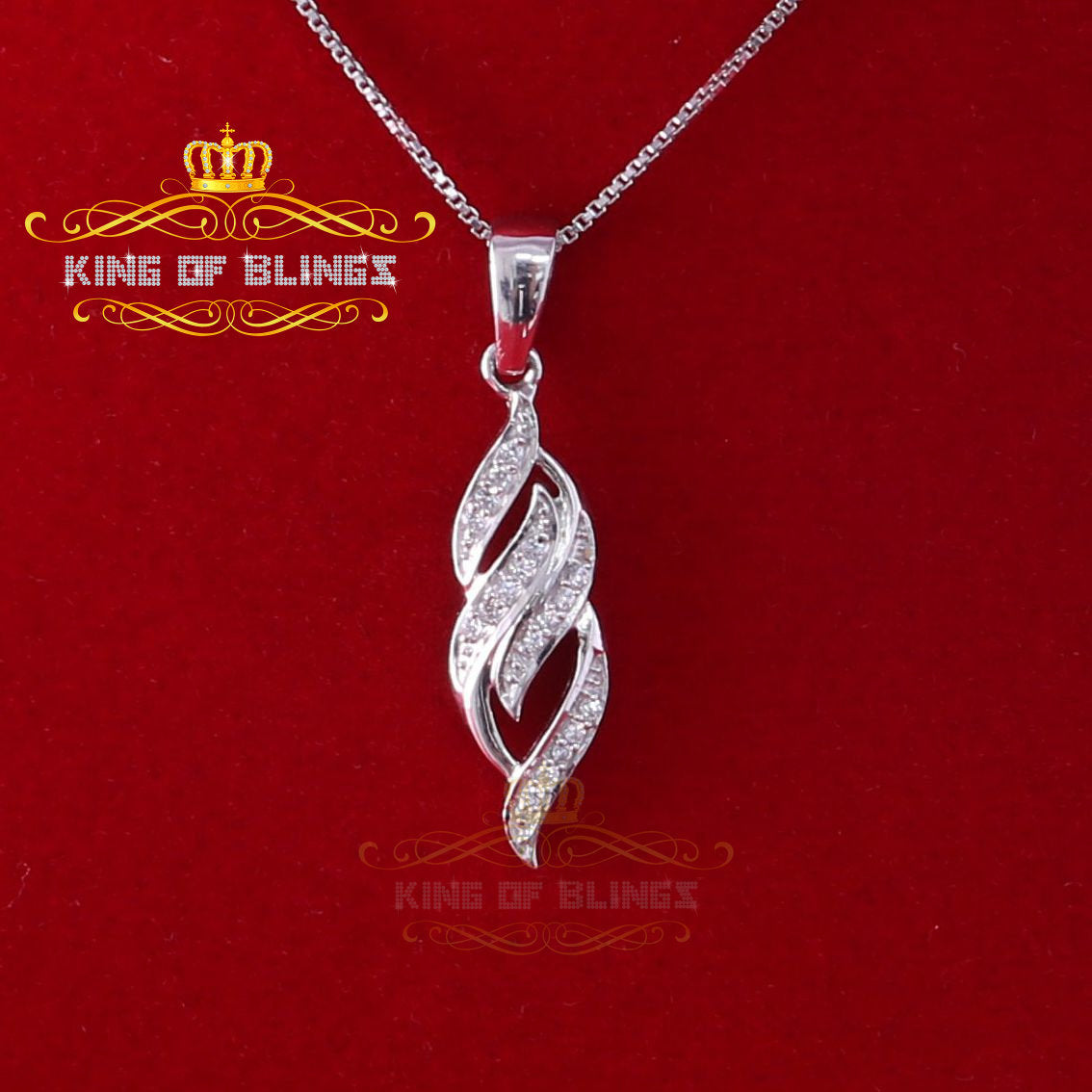 King Of Bling's White Sterling Silver Pendant with Charming Necklace Shape 0.19ct Cubic Zirconia