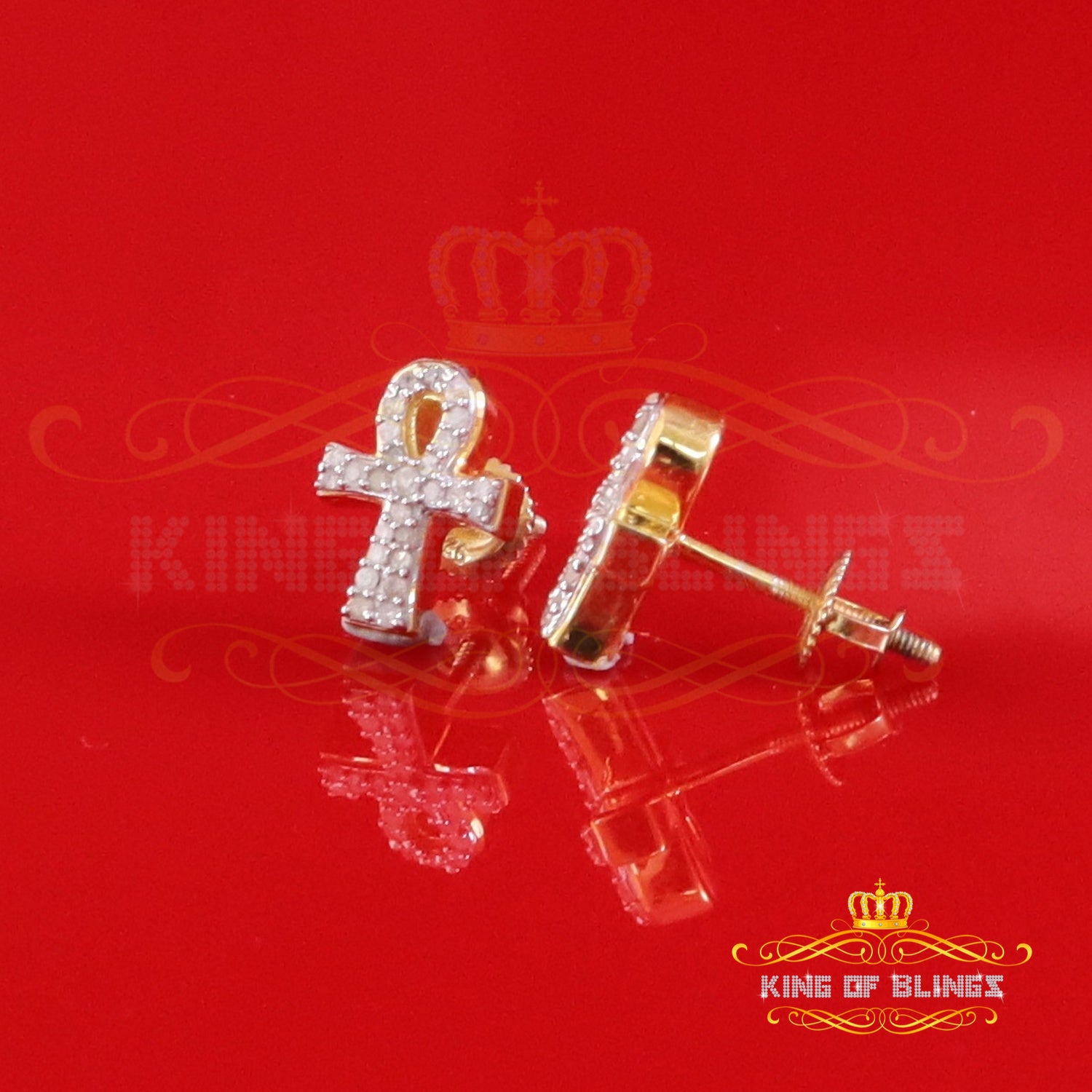 King of Blings-0.25ct Diamond 925 Sterling Silver Yellow for Men's & Women Stud ANKH Earrings King of Blings
