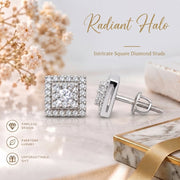 King of Bling's 1.2ct Cubic Zirconia 925 White Sterling Silver Women's Hip Hop Square Earrings KING OF BLINGS