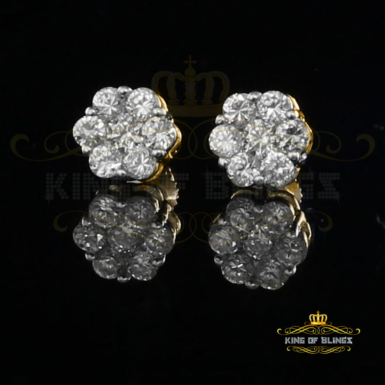 King of Bling's 925 Yellow Silver Sterling 2.06ct Cubic Zirconia Hip Hop Floral Women's Earrings KING OF BLINGS