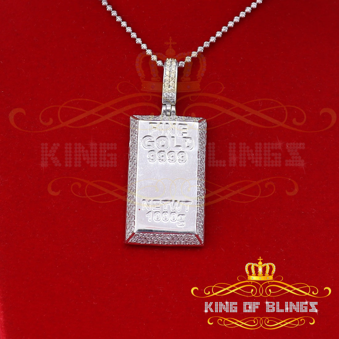 King Of Bling's White Sterling Silver Fine Square Shape Fancy Pendant with 4.40ct Cubic Zirconia KING OF BLINGS