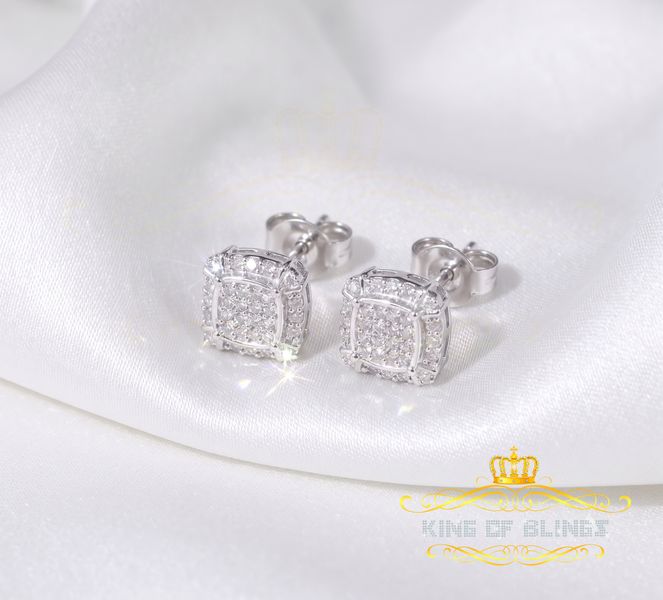 King Of Bling's 0.25ct Diamond 925 Sterling Silver White Square Earring For Men's / Women's
