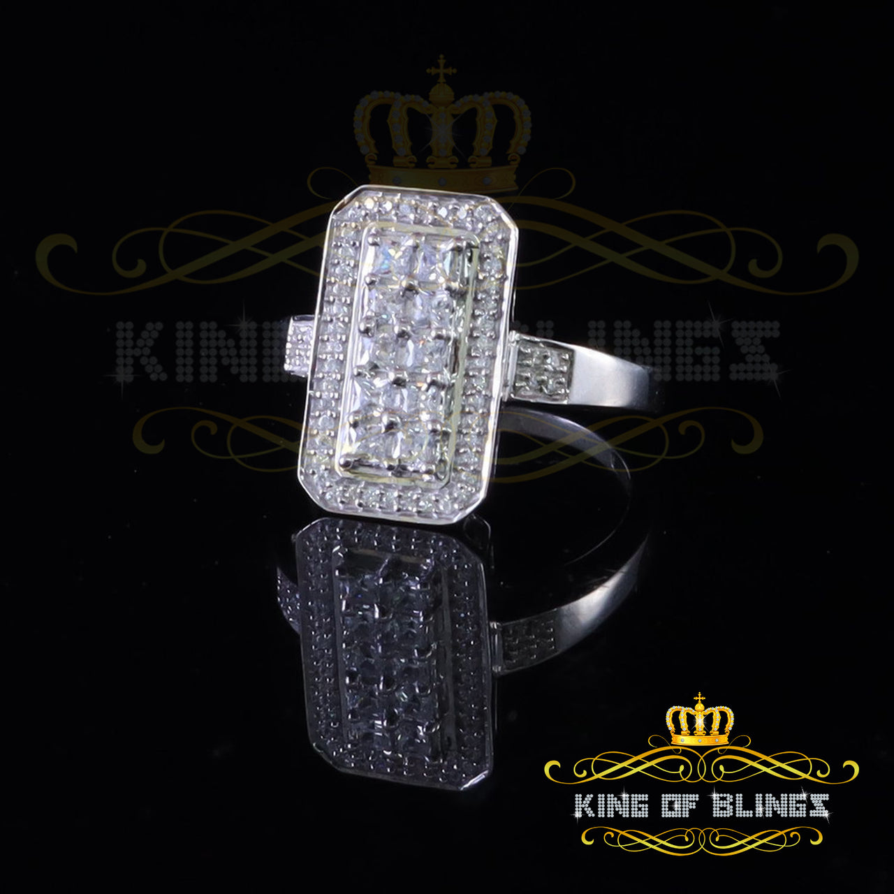 King Of Bling's925 Sterling Silver White Cubic Zirconia 2.75ct Rectangle Womens Ring Size 7