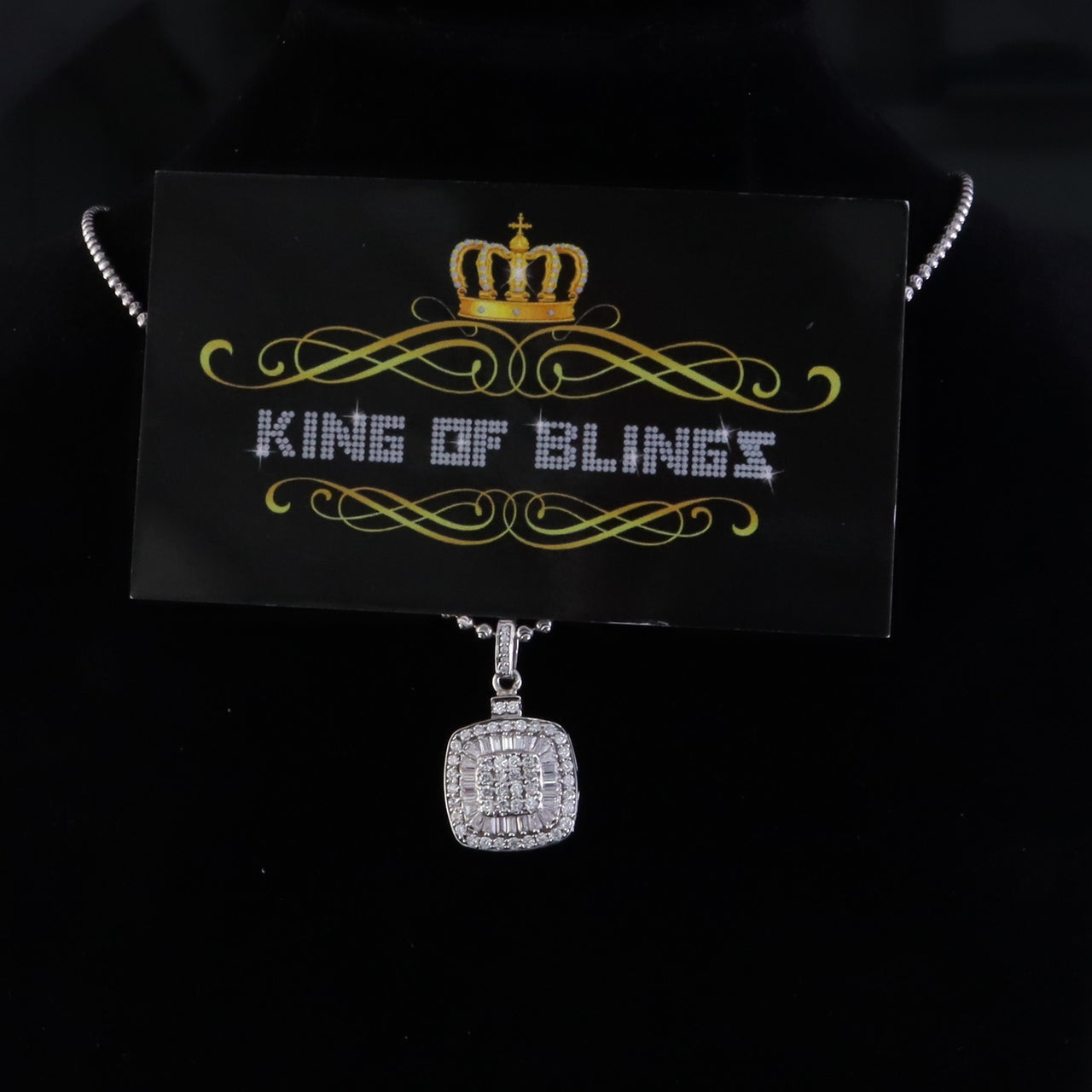 King Of Bling's 925 Sterling White Silver 1.50ct Moissanite Baguette & Round Pendant for Women. KING OF BLINGS