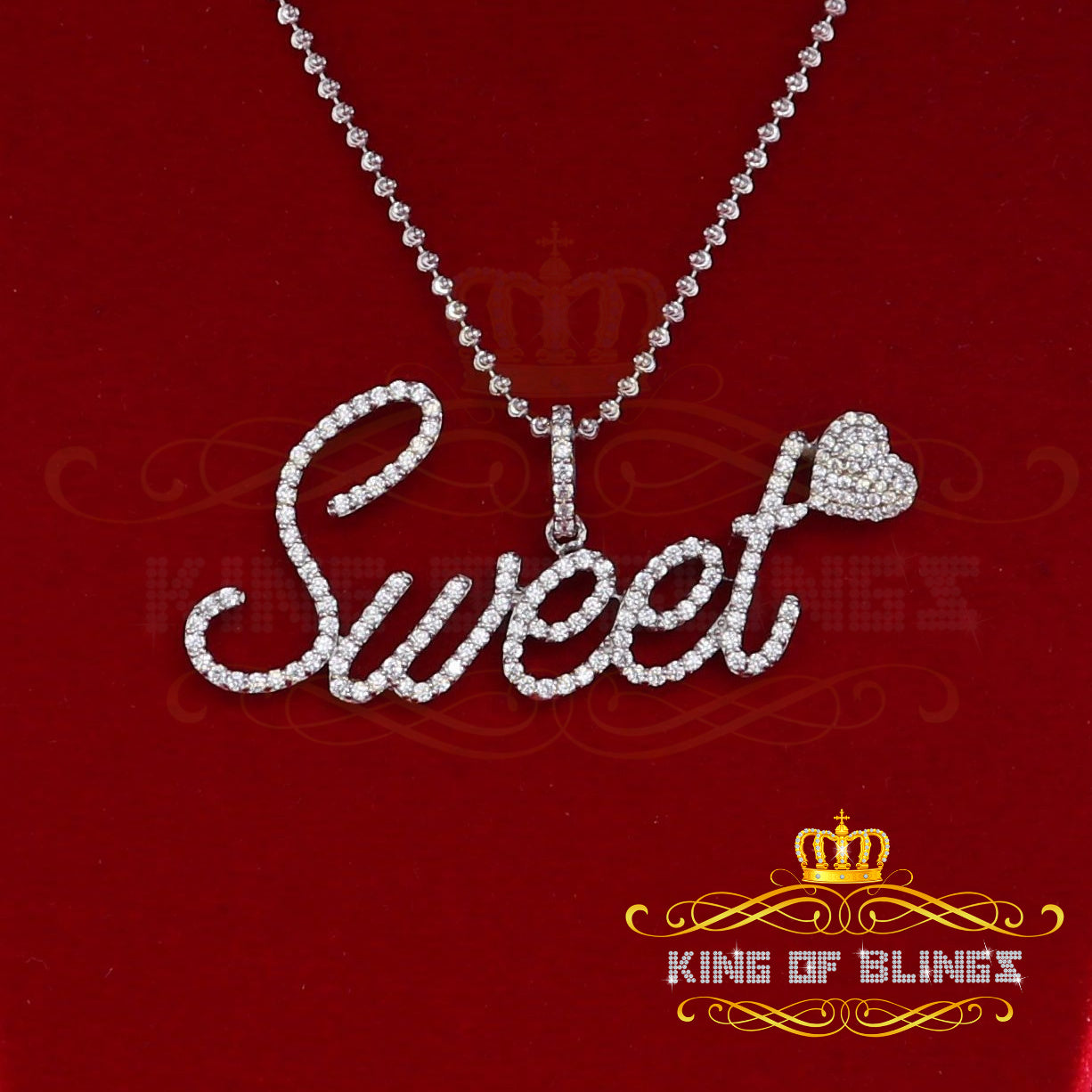 King Of Bling's White 925 Fancy Sterling Silver Sweet Tiny Heart Pendant 4.26ct Cubic Zirconia