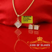 King of Bling's 925Yellow Silver 0.33CT Genuine Diamond Kite Shape Medallion Pendant&Earring Set King of Blings