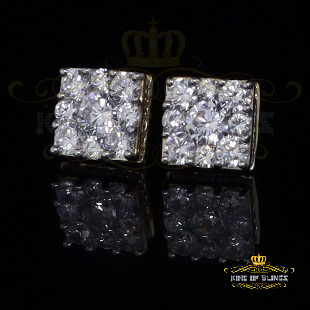 King of Bling's Yellow 2.28ct Cubic Zirconia 925 Sterling Silver Hip Hop Square Ladies Earrings KING OF BLINGS