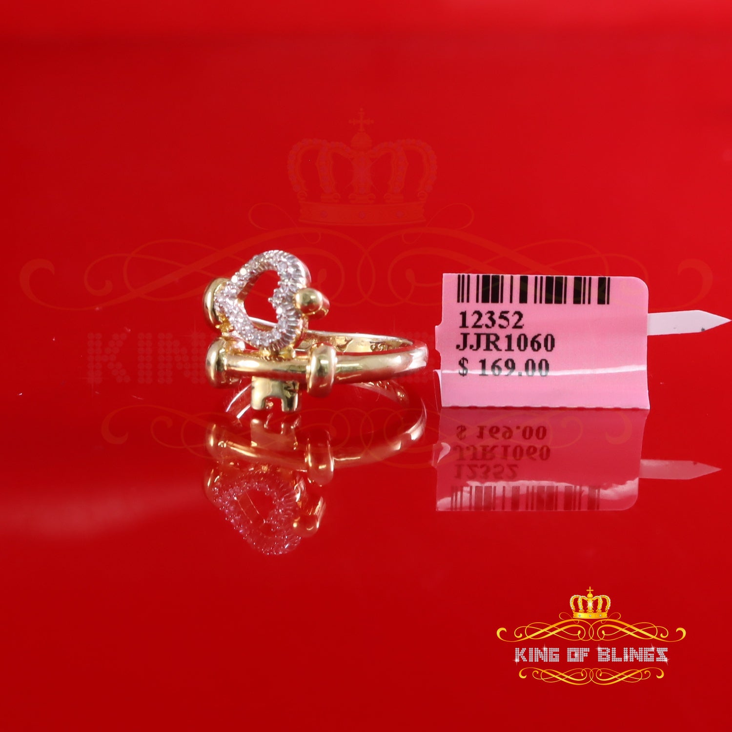 King Of Bling's 925 Yellow Silver 0.20ct Cubic Zirconia Promise Heart Key Womens Ring Size 7.5 KING OF BLINGS