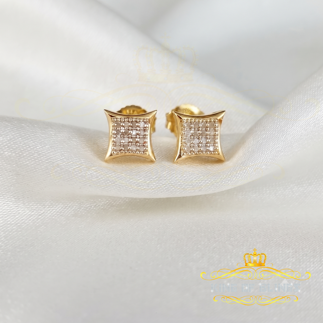 King of Blings-925 Sterling Yellow Silver Kite Shape 6.45MM size 0.10 CT Diamond Stud Earrings