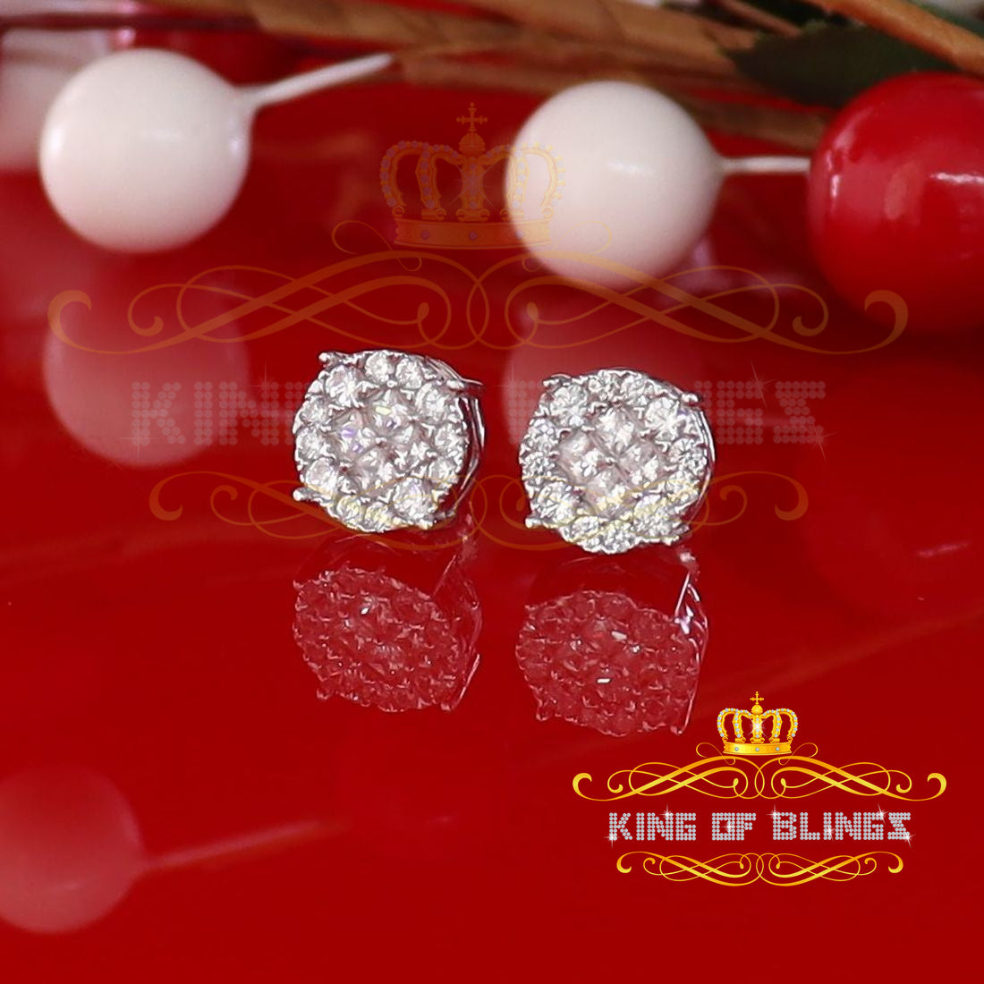 King of Blings- 925 White Silver Screw Back 1.44ct Cubic Zirconia Round Earrings For Ladies KING OF BLINGS