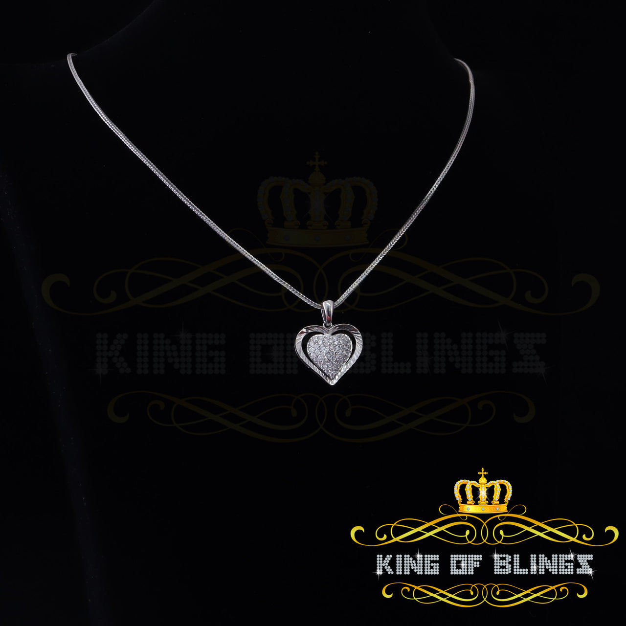 King Of Bling's Fancy Special 925 Sterling Silver Heart White Pendant with 0.49ct Cubic Zirconia
