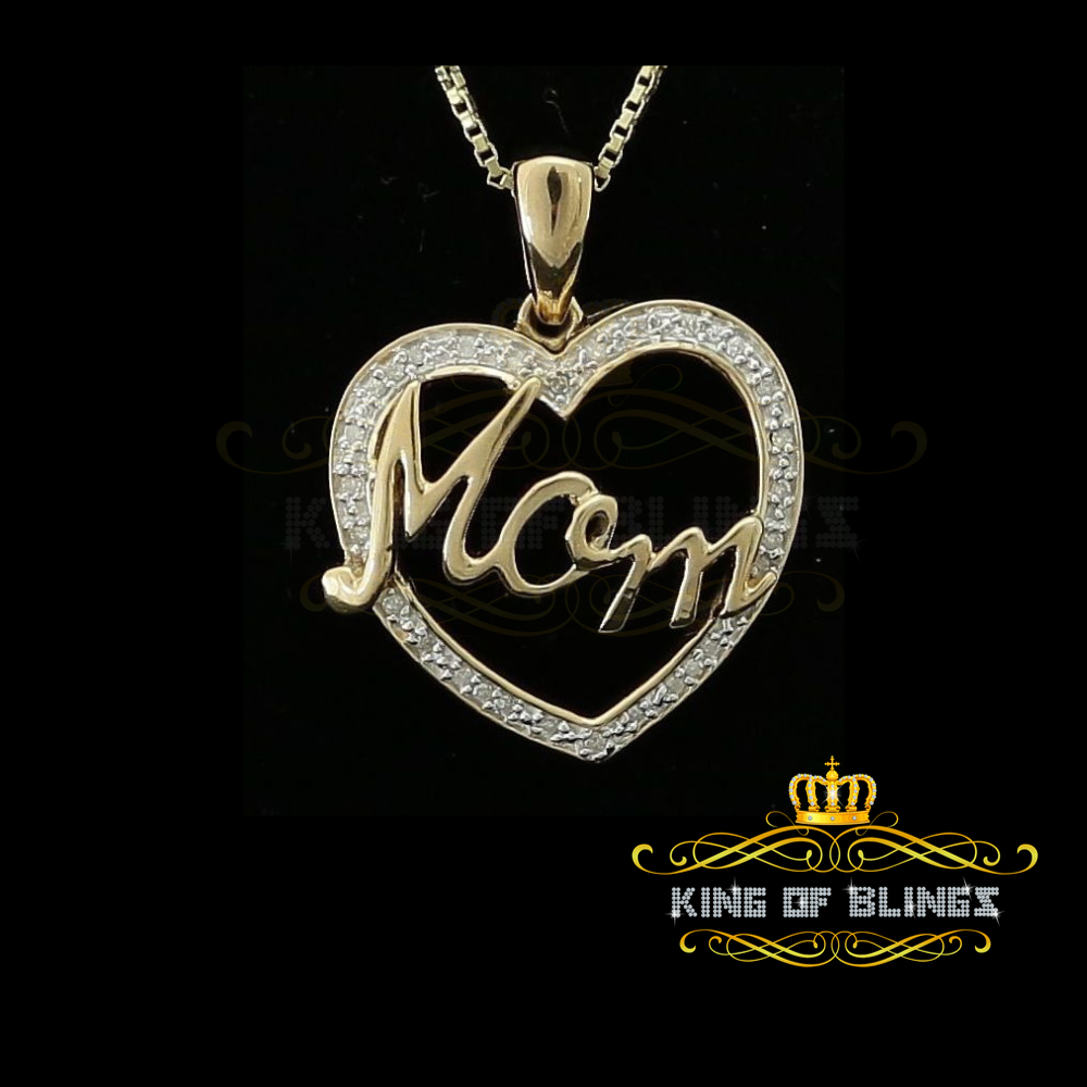 King Of Bling's Real 0.10ct Diamond Sterling Silver MOM'S HEART Charm Necklace Yellow Pendant