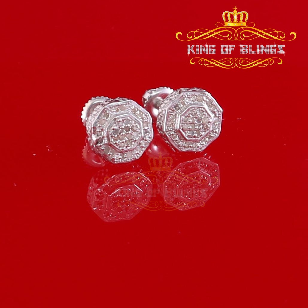 King Of Bling's 925 White Sterling Silver 0.10ct Diamond Hexagon Men's/Women's Stud Earrings