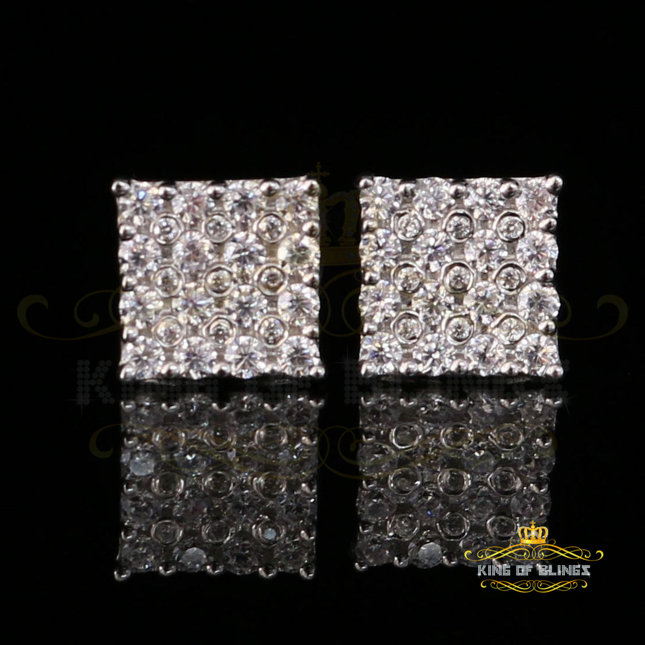 King of Blings- White 925 Sterling Silver 2.06ct Cubic Zirconia Ladies Hip Hop Square Earrings KING OF BLINGS