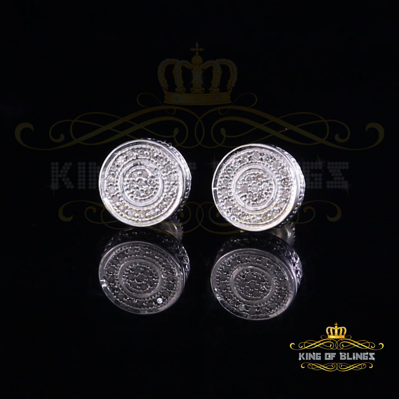 King Of Bling's 0.10ct Diamond 925 Sterling Silver White For Men's / Women's Round Style Earring KING OF BLINGS