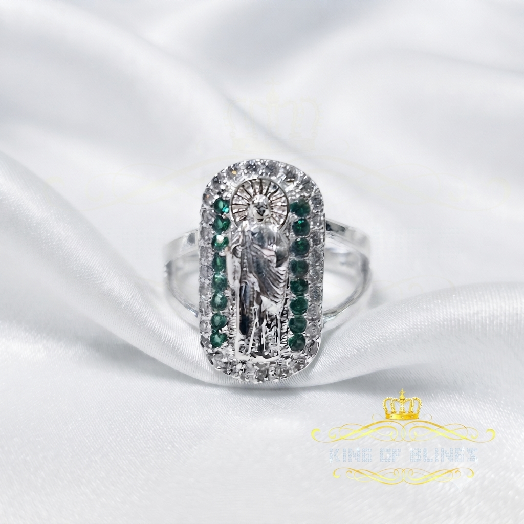 King Of Bling'sReligious White 925 Sterling Silver Cubic Zirconia St. Jude Women's Ring Size 8