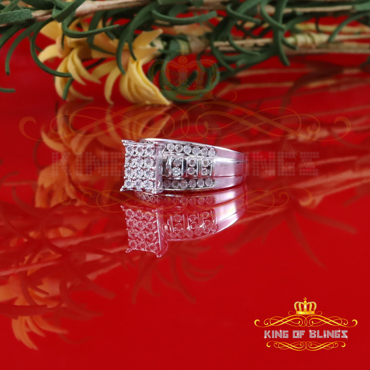 King Of Bling's Cinderella Rectangle 0.16ct Diamond 925 Silver White Square Womens Ring Size 8 KING OF BLINGS