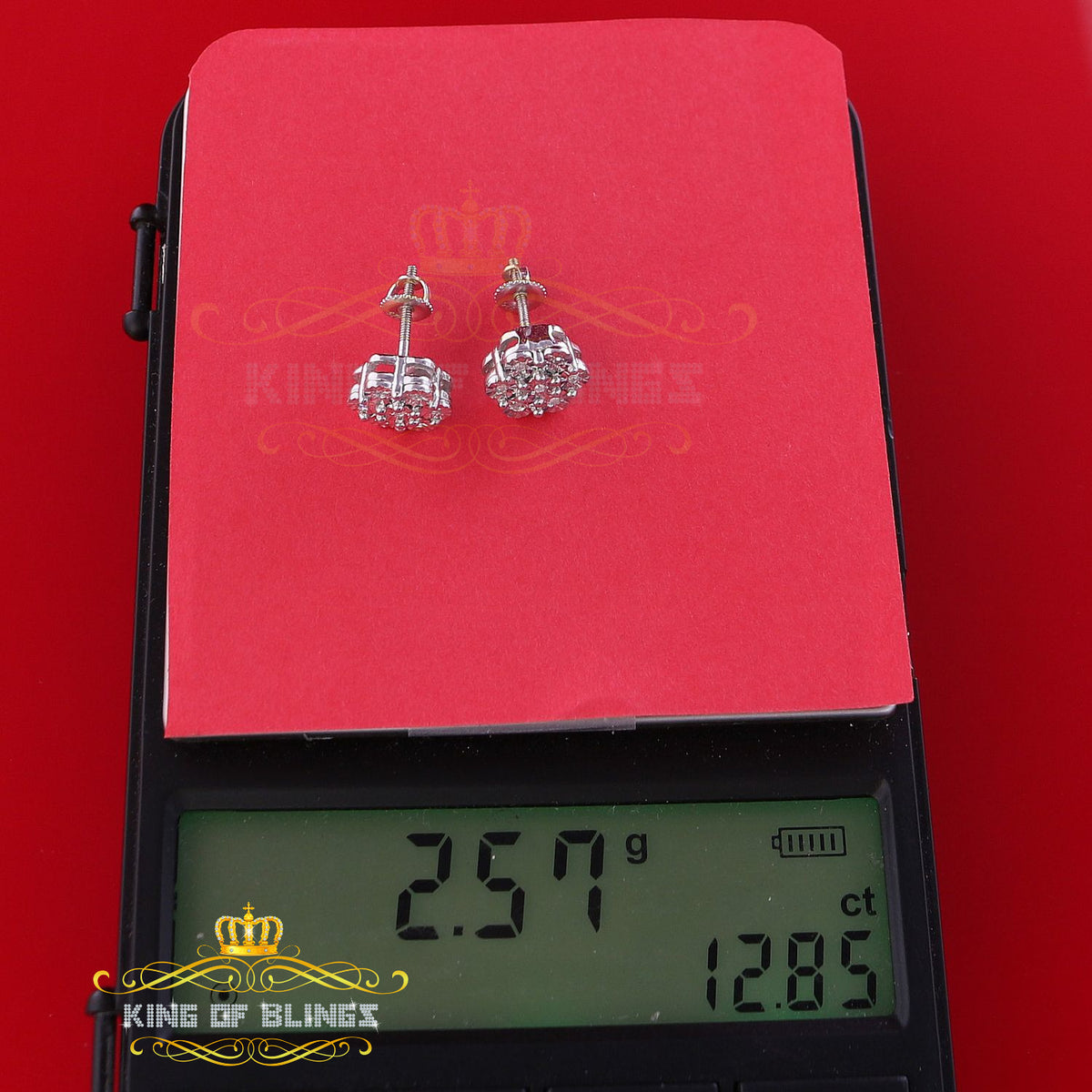 King Of Bling's 0.05ct Diamond 925 Sterling Silver White Floral Style Earrings For Men / Women KING OF BLINGS