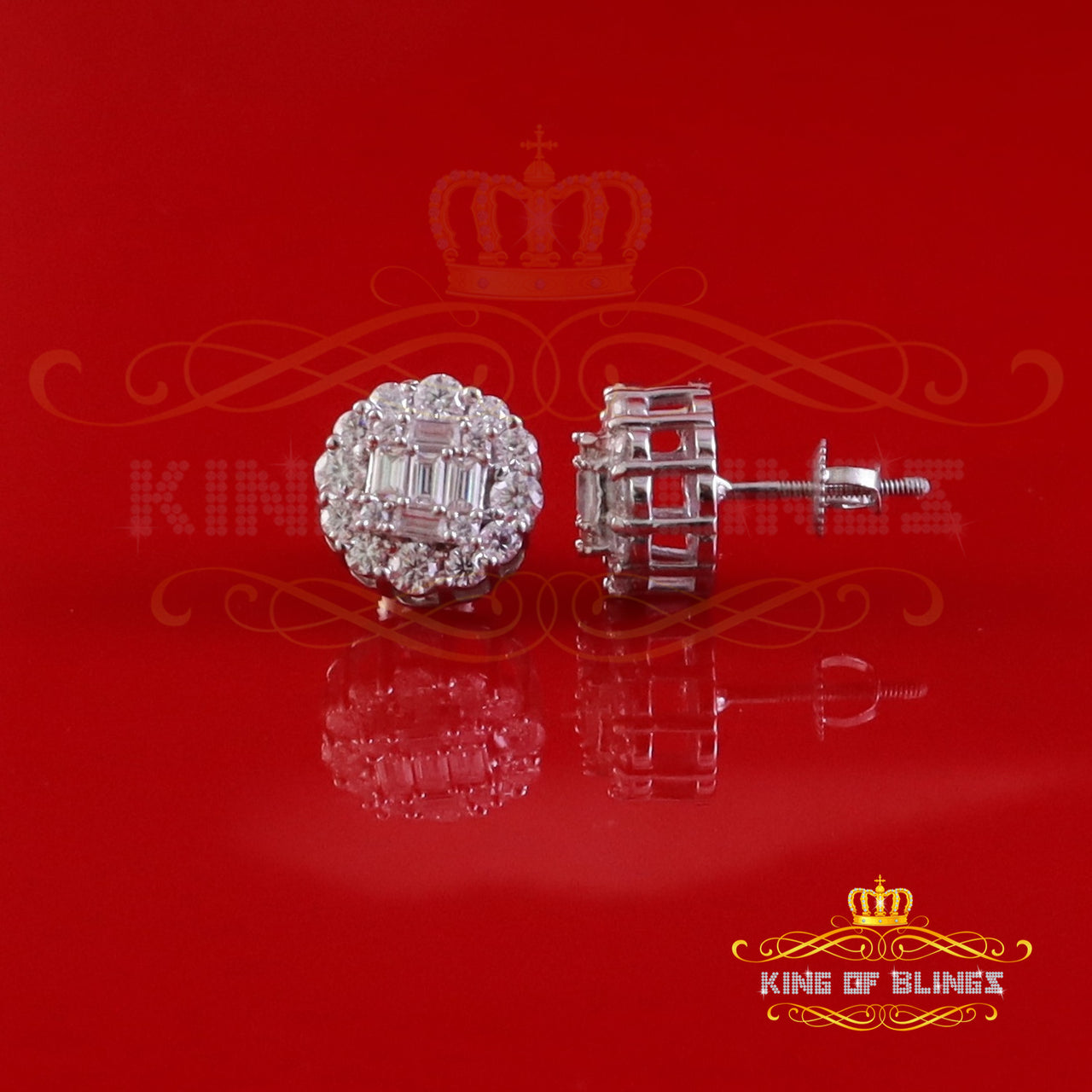 King of Bling's Men's/Womens 925 Silver White 1.50ct VVS 'D' Moissanite Round Stud Earrings King of Blings