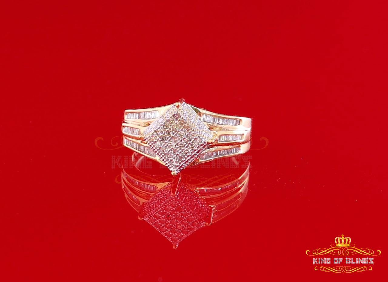 King Of Bling's 0.50CT Real Diamond 925 Sterling Yellow Silver Wedding Womens Square Ring Size 7 KING OF BLINGS