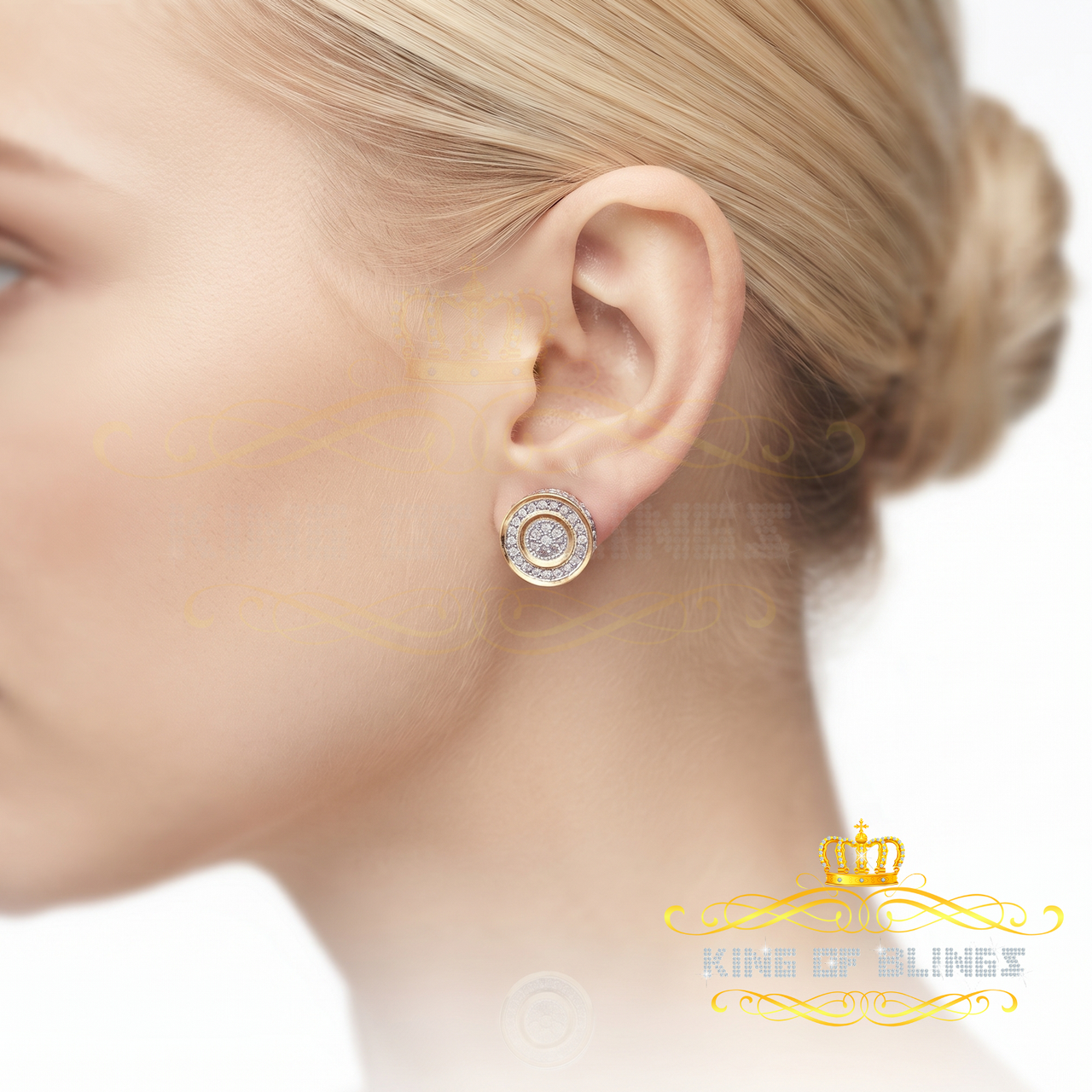 King of Blings-0.10ct Diamond 925 Sterling Silver Yellow For Men's / Women's Round Stud Earring