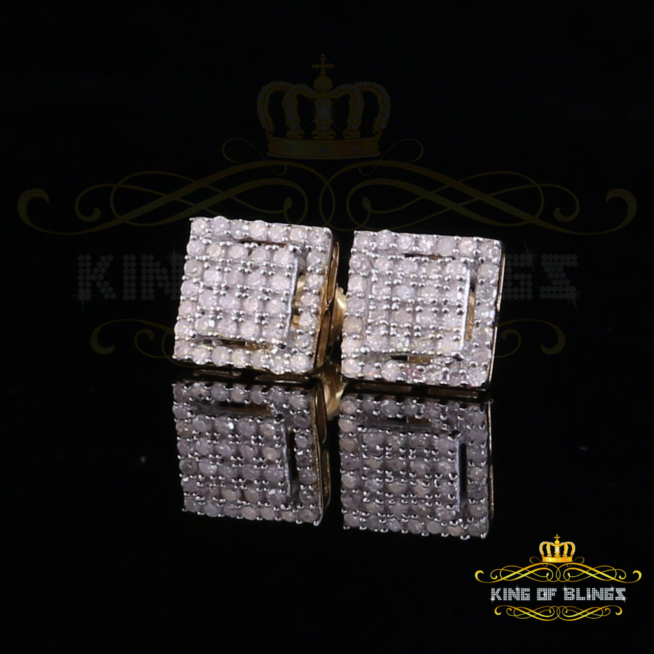 King Of Bling's 0.50ct Diamond 925 Sterling Silver Hip Hop Yellow Stud Earring For Men & Women