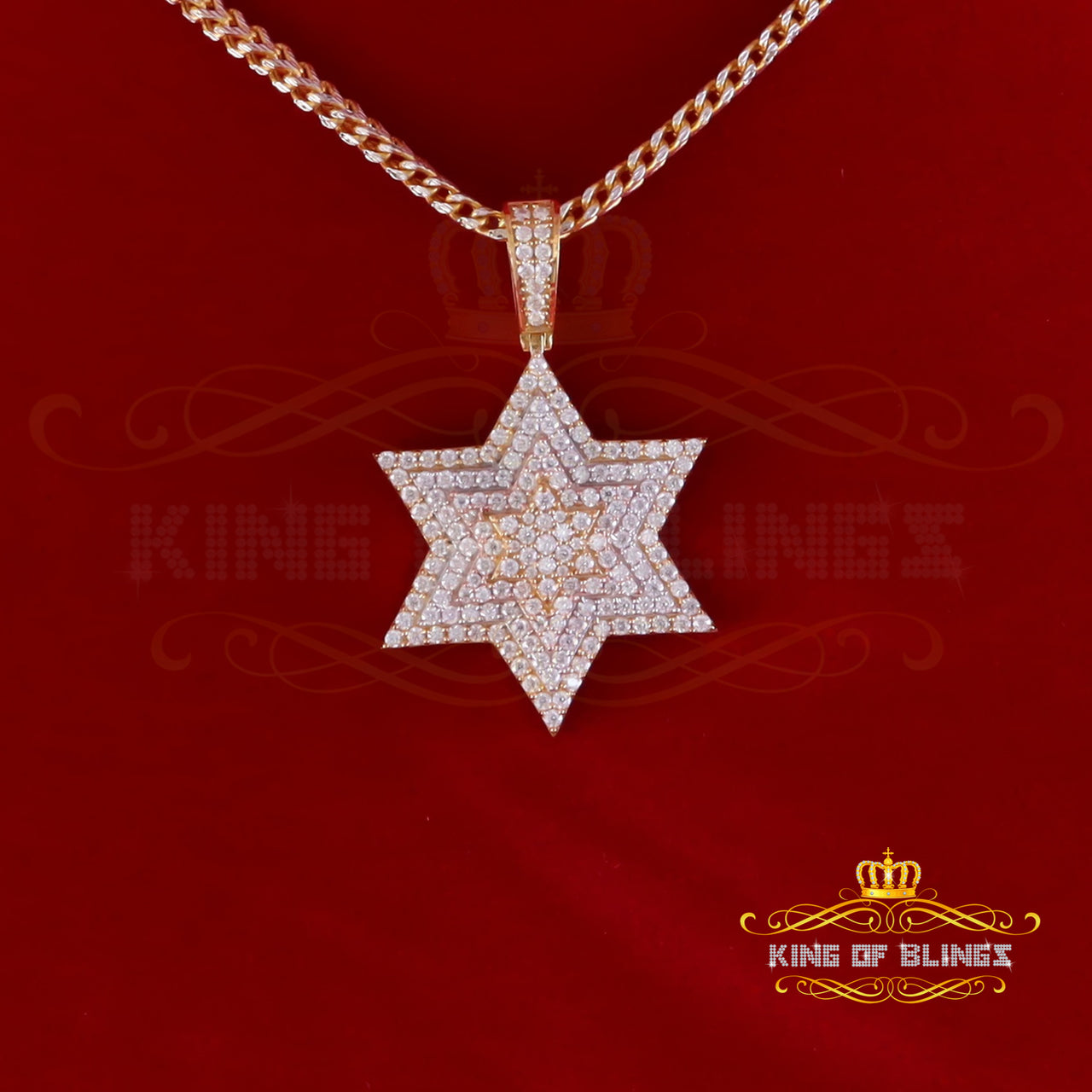 King Of Bling's 2.50ct VVS 'D' Moissanite Yellow Men's Six Pointed Star of David Silver Pendant KING OF BLINGS