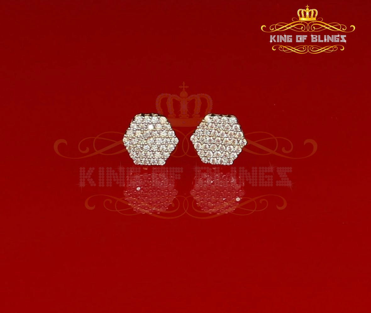 King of Bling's 925 Yellow Silver Hip Hop 0.74ct Cubic Zirconia Women's & Men's Hexagon Earrings KING OF BLINGS