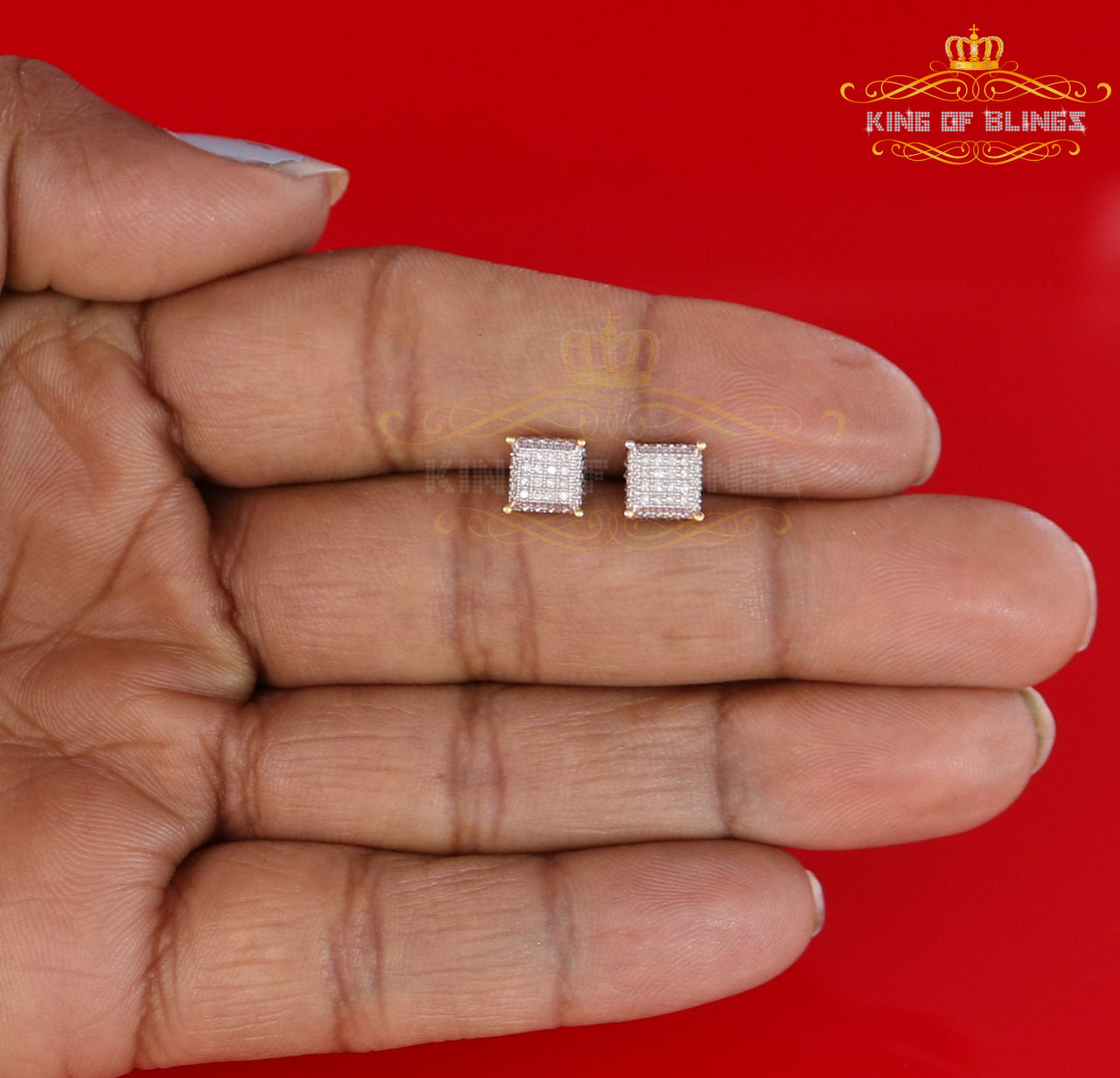 King Of Bling's 10K Real Yellow Gold with 0.10CT Real Diamonds Men's/Women's stud Square Earring