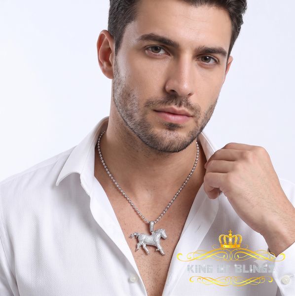 King Of Bling's White Special 925 Sterling Silver Horse Shape Pendant with 8.30ct Cubic Zirconia