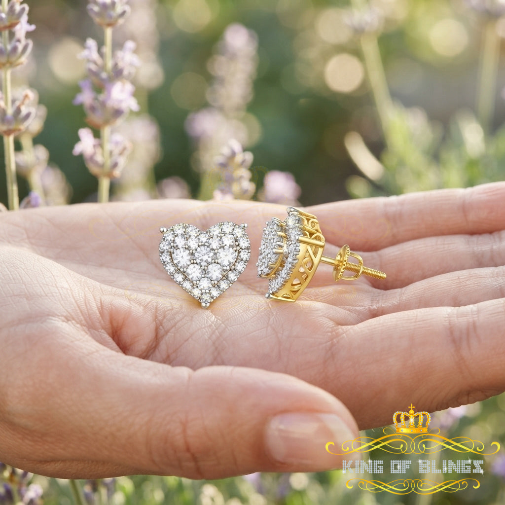 King of Bling's 1.18ct Cubic Zirconia 925 Yellow Sterling Silver Women's Hip Hop Heart Earrings KING OF BLINGS
