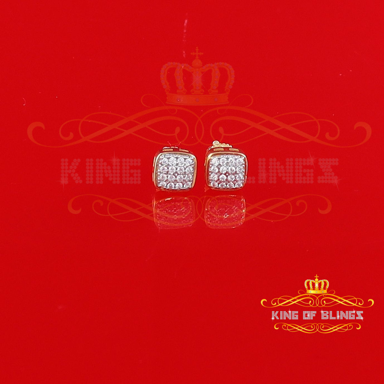 King of Bling's Hip Hop 0.32ct Cubic Zirconia Yellow 925 Silver Screw Back Square Women Earrings