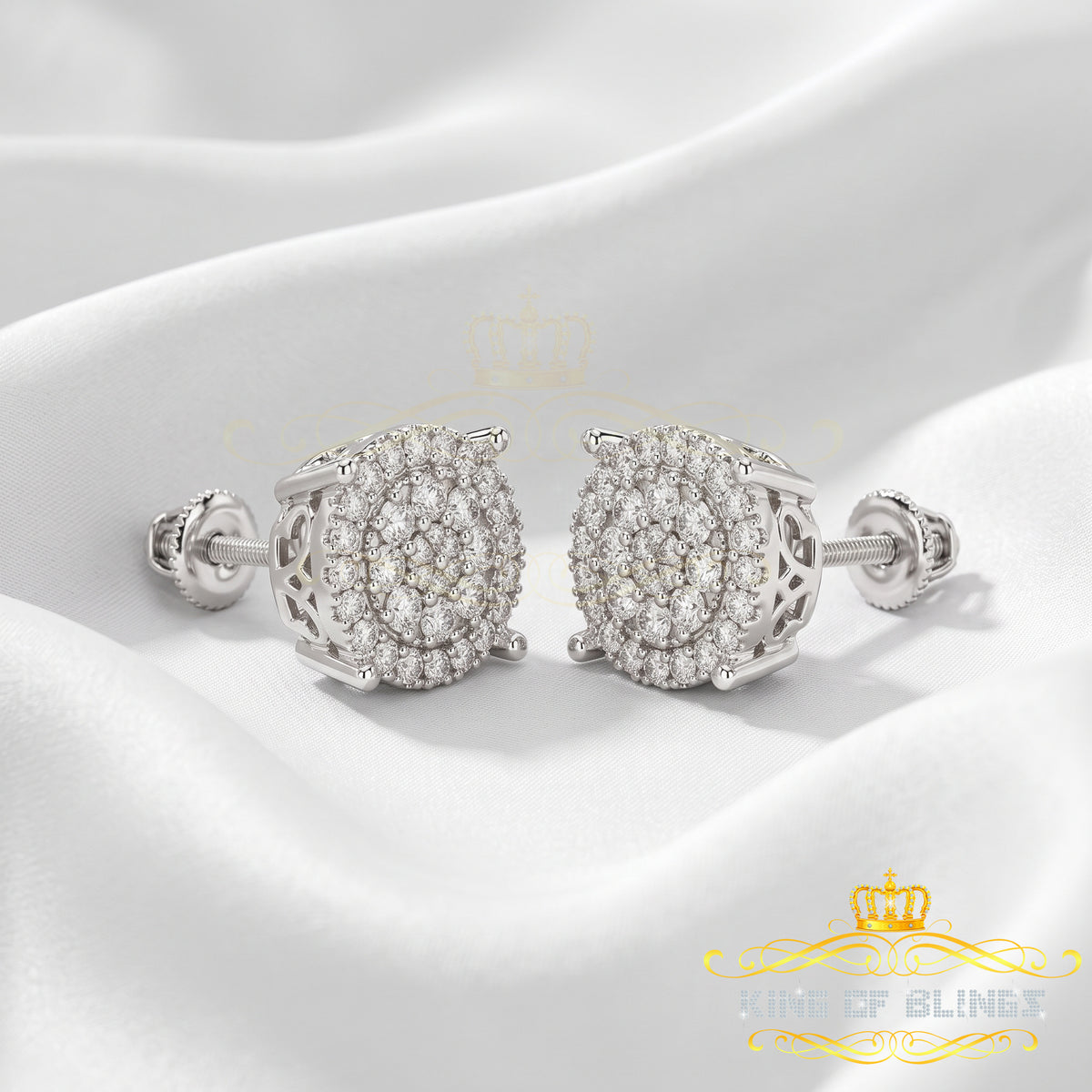 King of Bling's 1.96ct Cubic Zirconia Aretes Para Hombre 925 White Silver Women's Round Earring KING OF BLINGS