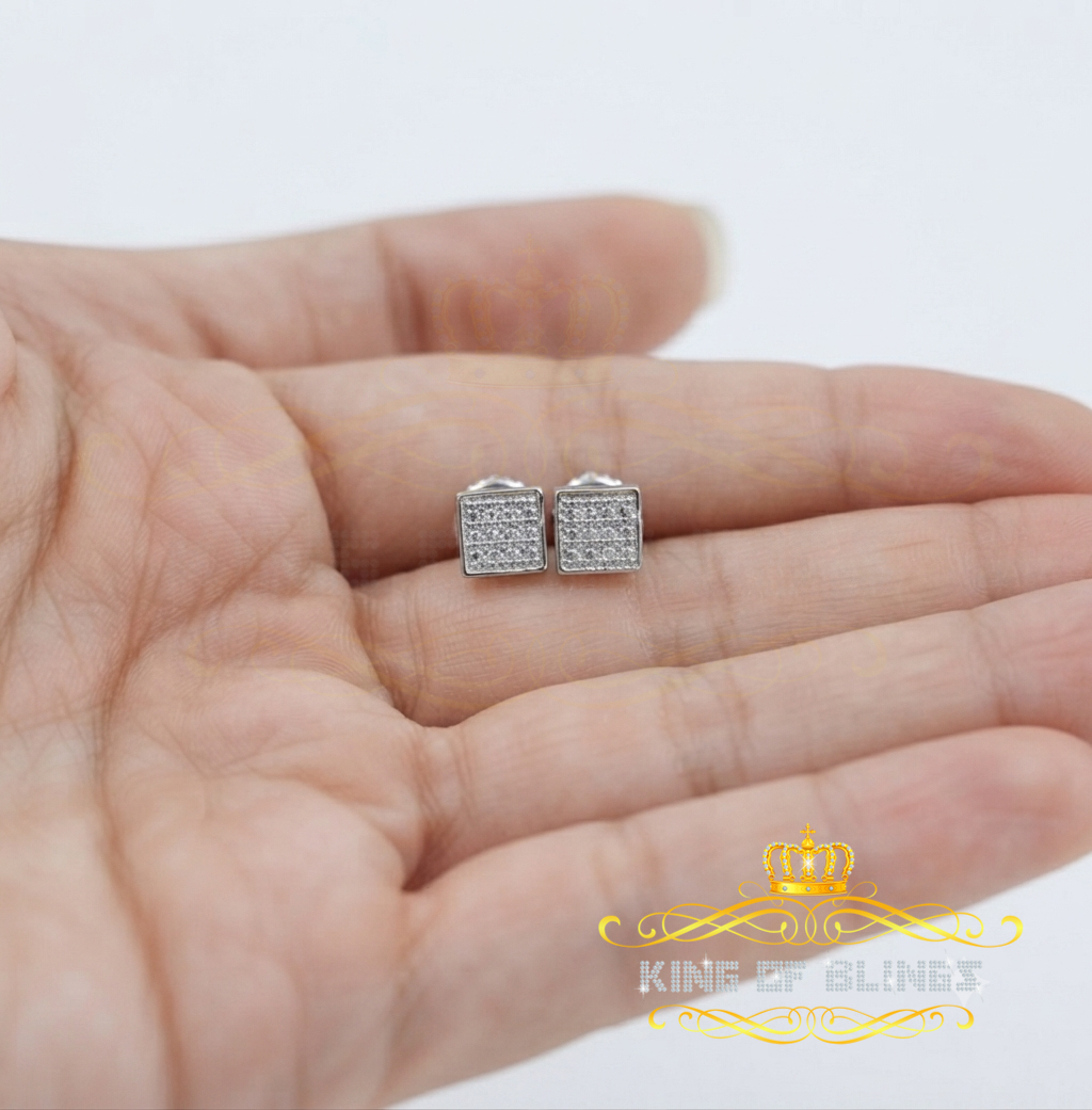 King Of Bling's 0.05ct Micro Pave 925 White Silver Diamond Square Earring For Men's & Women's KING OF BLINGS